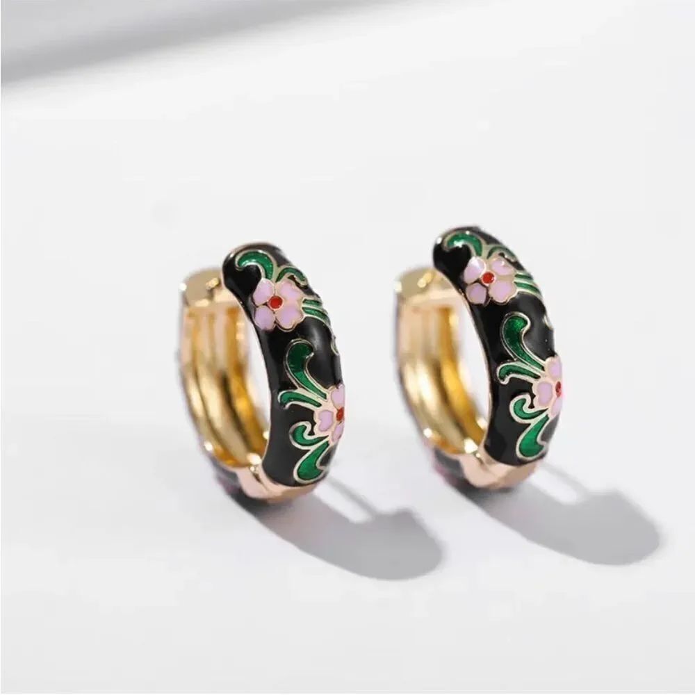Floral Enamel Hoop Earrings N1084